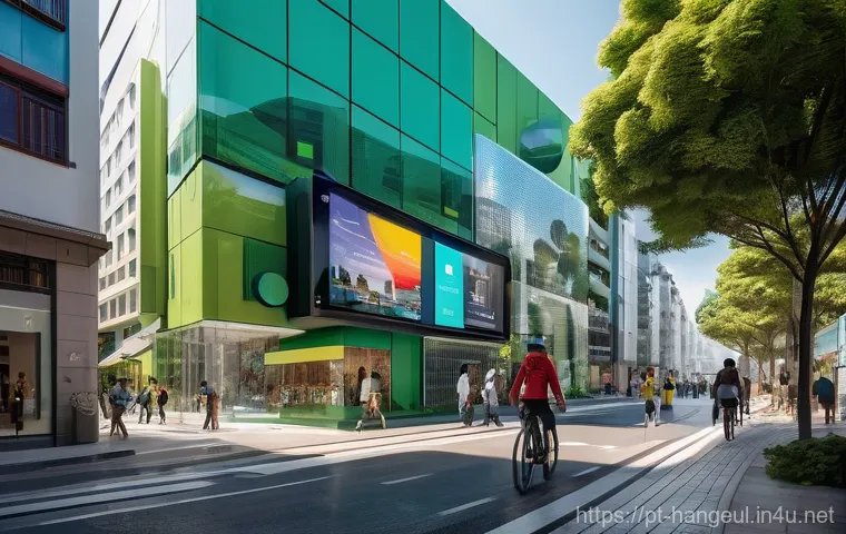 한글과 국제 교류 협력 - A vibrant, futuristic city street scene blending classic Portuguese colonial architecture with sleek...