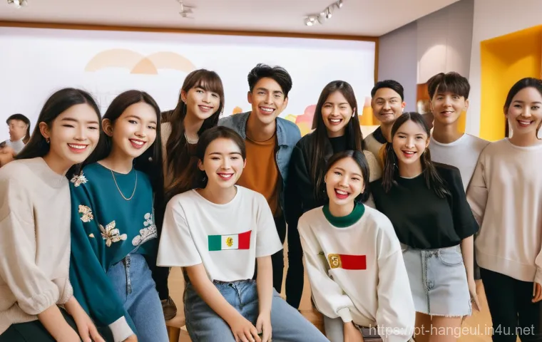 한글과 국제 교류 협력 - A vibrant, futuristic city street scene blending classic Portuguese colonial architecture with sleek...