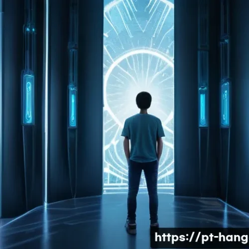 한글과 사이버 보안 - **Prompt:** A young adult, gender-neutral, stands confidently within a glowing, ethereal digital for...