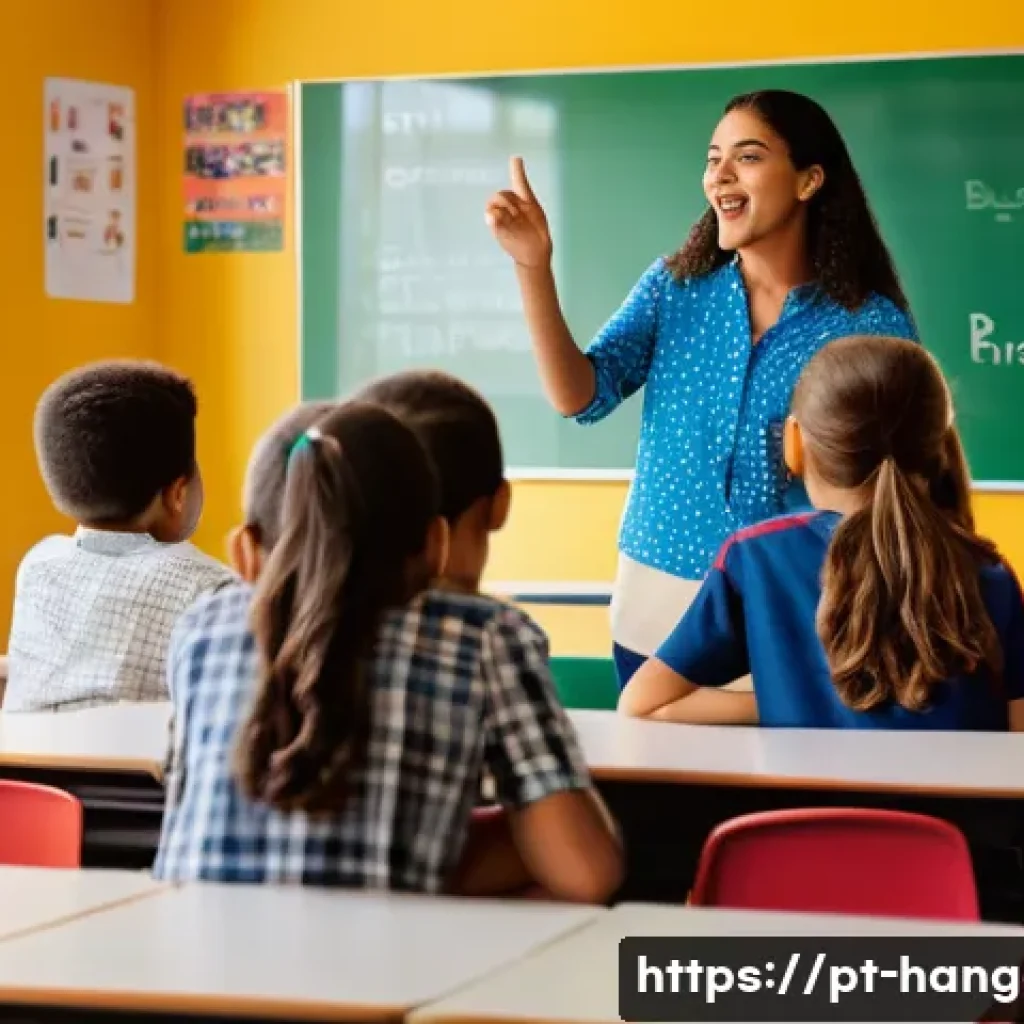 한글과 세계 언어 비교 - A vibrant classroom scene in Brazil showing diverse students practicing Brazilian Portuguese pronunc...