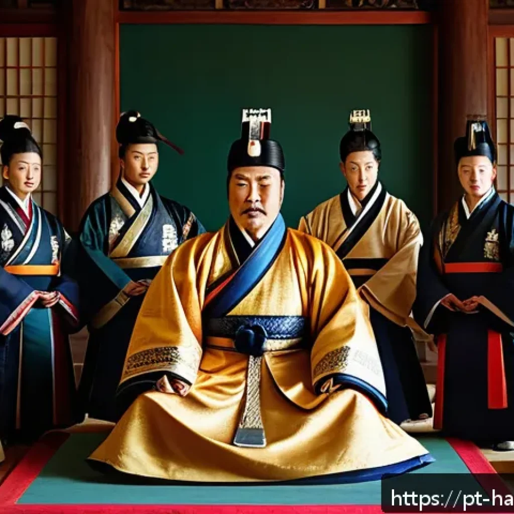 한글날 제정 배경 - A detailed historical scene depicting King Sejong the Great in 15th-century Korea, surrounded by sch...
