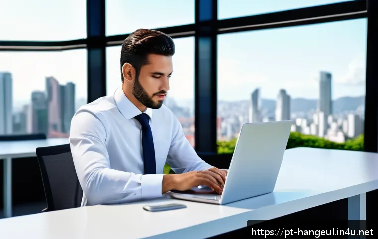 한글과 키워드 연구 - A modern Brazilian office environment with a well-dressed male professional wearing a tailored long-...