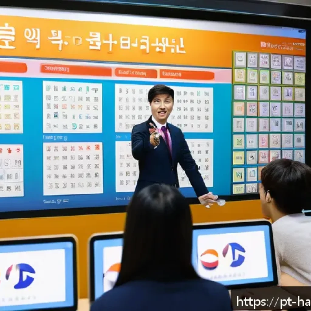 한글을 쉽게 배우는 비법 - A modern classroom scene with a diverse group of young adult Portuguese-speaking students attentivel...